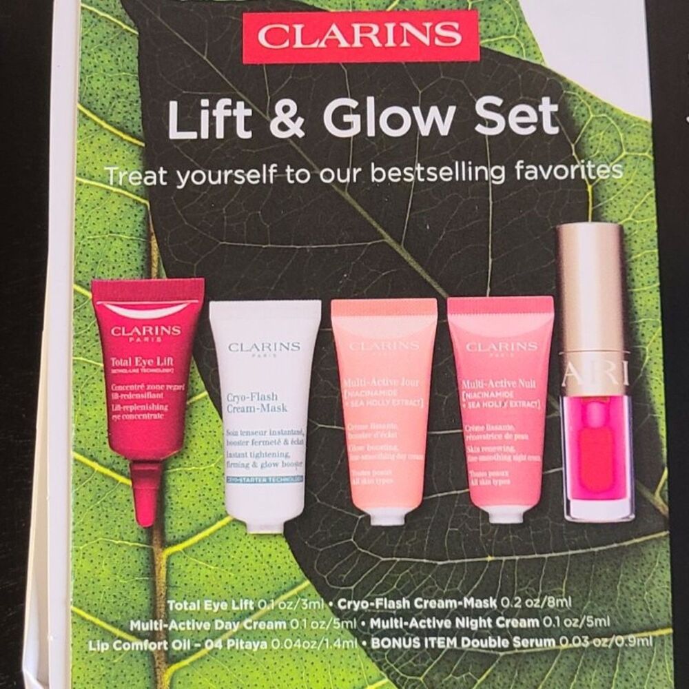 Clarins Lift Glow Skincare Set Lip Oil Eye Lift Double Serum Sephora Edition New